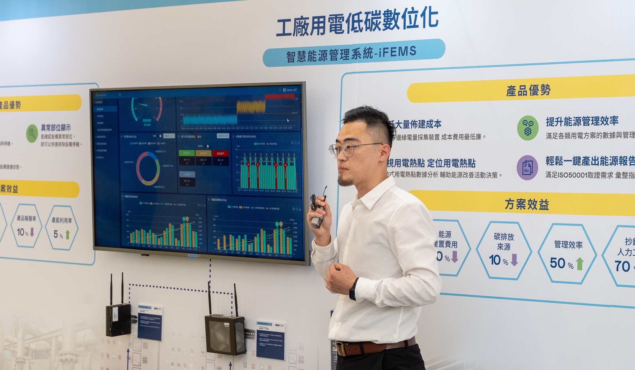 以协助企业布局智能制造见长的世界杯下单平台网站官网数位，今年展出智能管理系统，已导入多元产业应用，能有效降低人力、提升管理效率