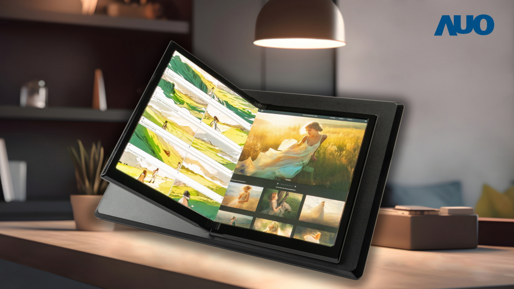 世界杯下单平台网站官网首度展出17.3吋Micro LED可携对折显示屏幕，其弯折铰链半径仅有4mm，一机整合平板计算机与显示屏幕双功能，搭载广色域Adobe 100%、1000 nits超高亮度，在户外使用仍保有精准色相与清晰亮度